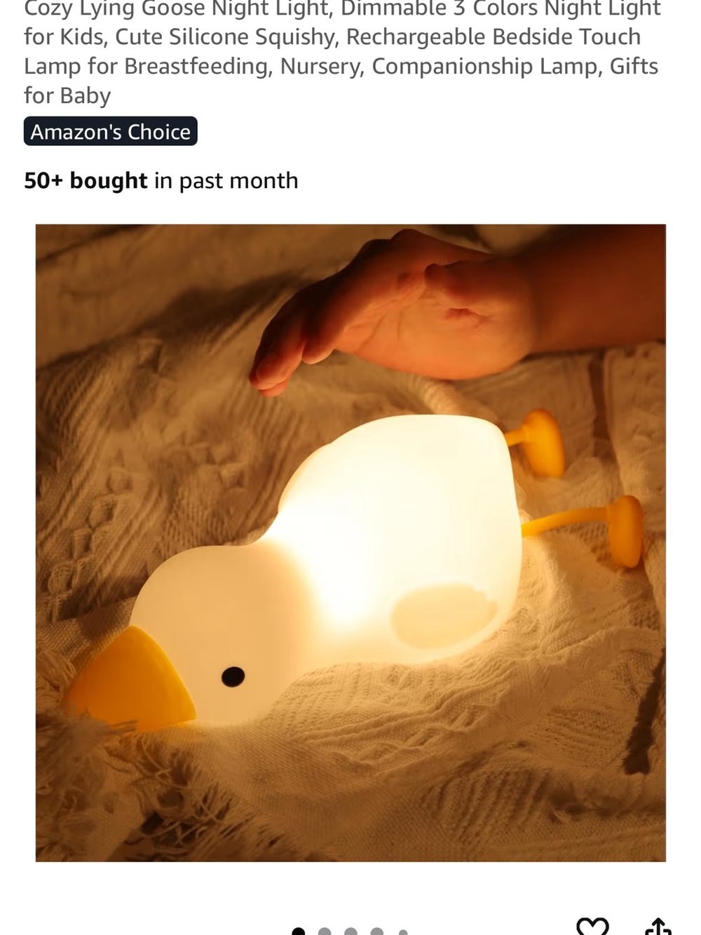 Rechargeable Silicone Goose Night Light - White & Yellow
